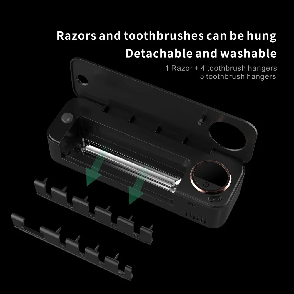 UV Toothbrush Razor Storage Sterilizer LED DisplayRechargeable Tooth Brush Holder Wall-Mount With Bathroom Accessori