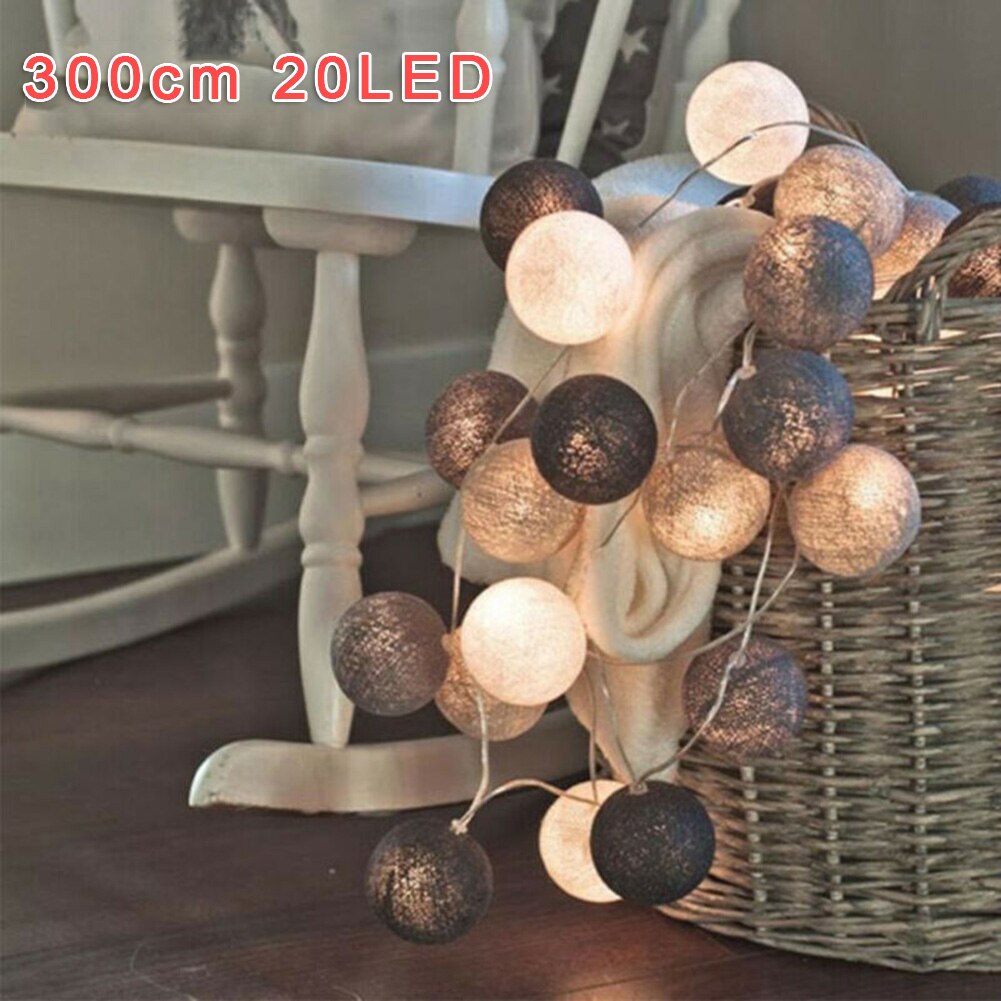220 (V) 3 mètres (6.56ft) / 20led LED Globe guirlande coton boule chaîne fée lumières maison mariage salle fête décor: Gray