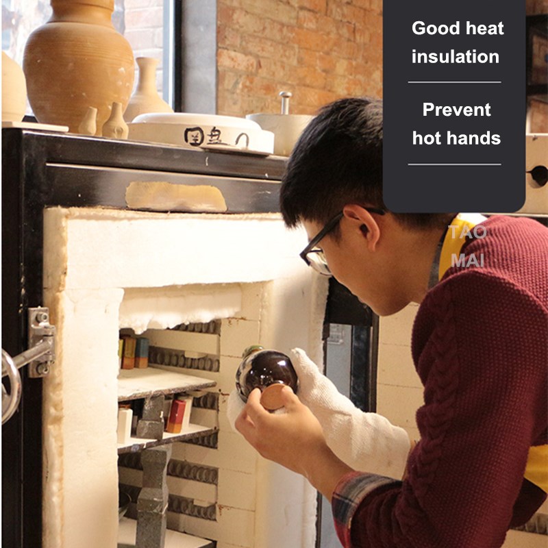 Pottery Tools 2pcs High Temperature Resistant Cotton Gloves, Anti-scald Thermal Insulation Gloves, DIY Ceramic Kiln Utensils