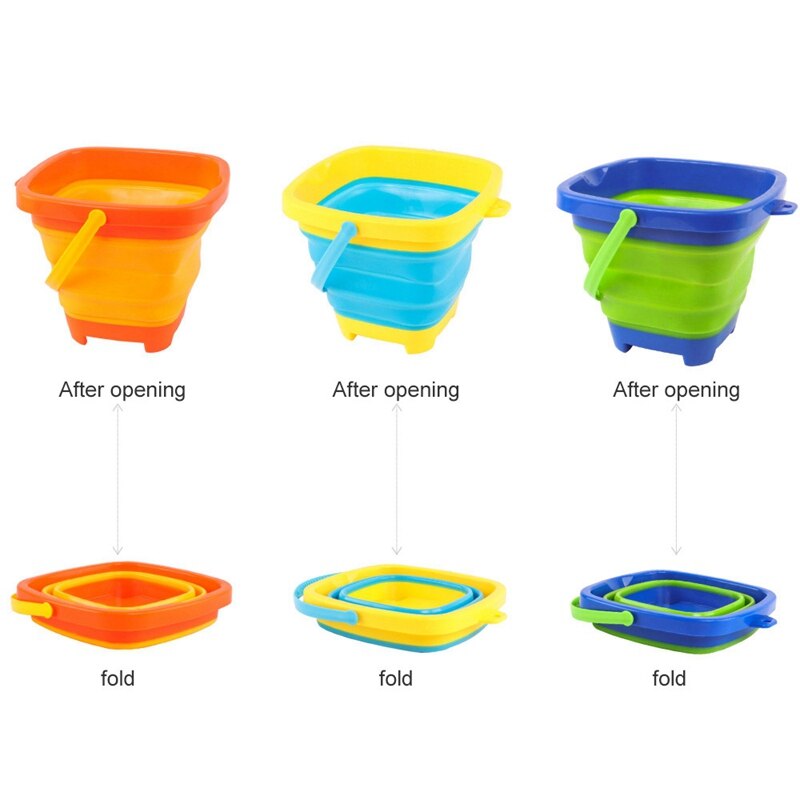 3PCS Foldable Bucket Foldable Pail Bucket Sand Buckets Silicone Collapsible Bucket for Kids Beach Play Camping 2L