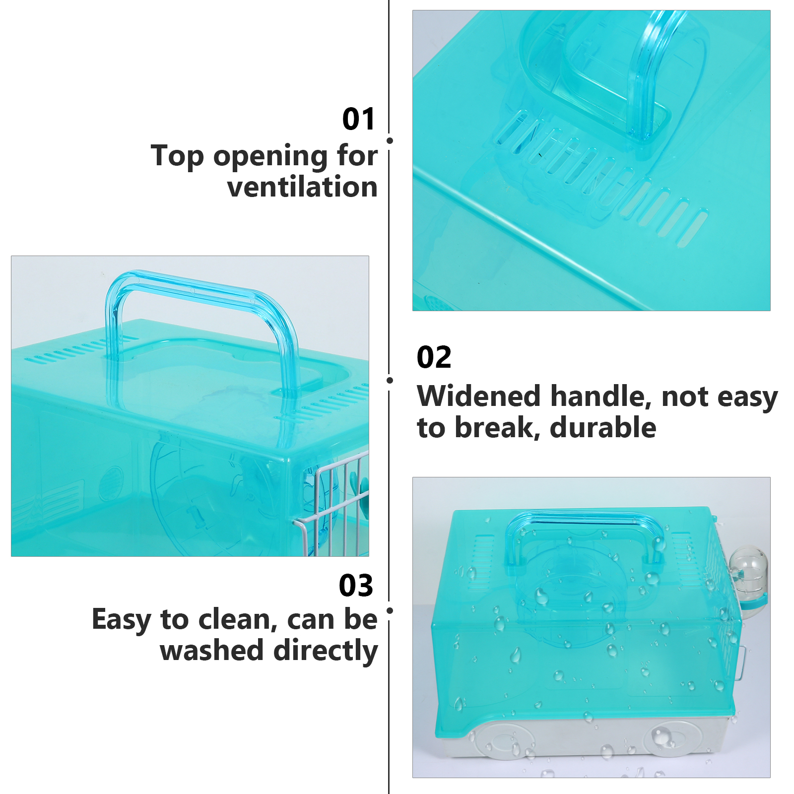 Small Pet Hamster Rabbit Rat Portable Carrier Cage with Handle Exercise Wheel