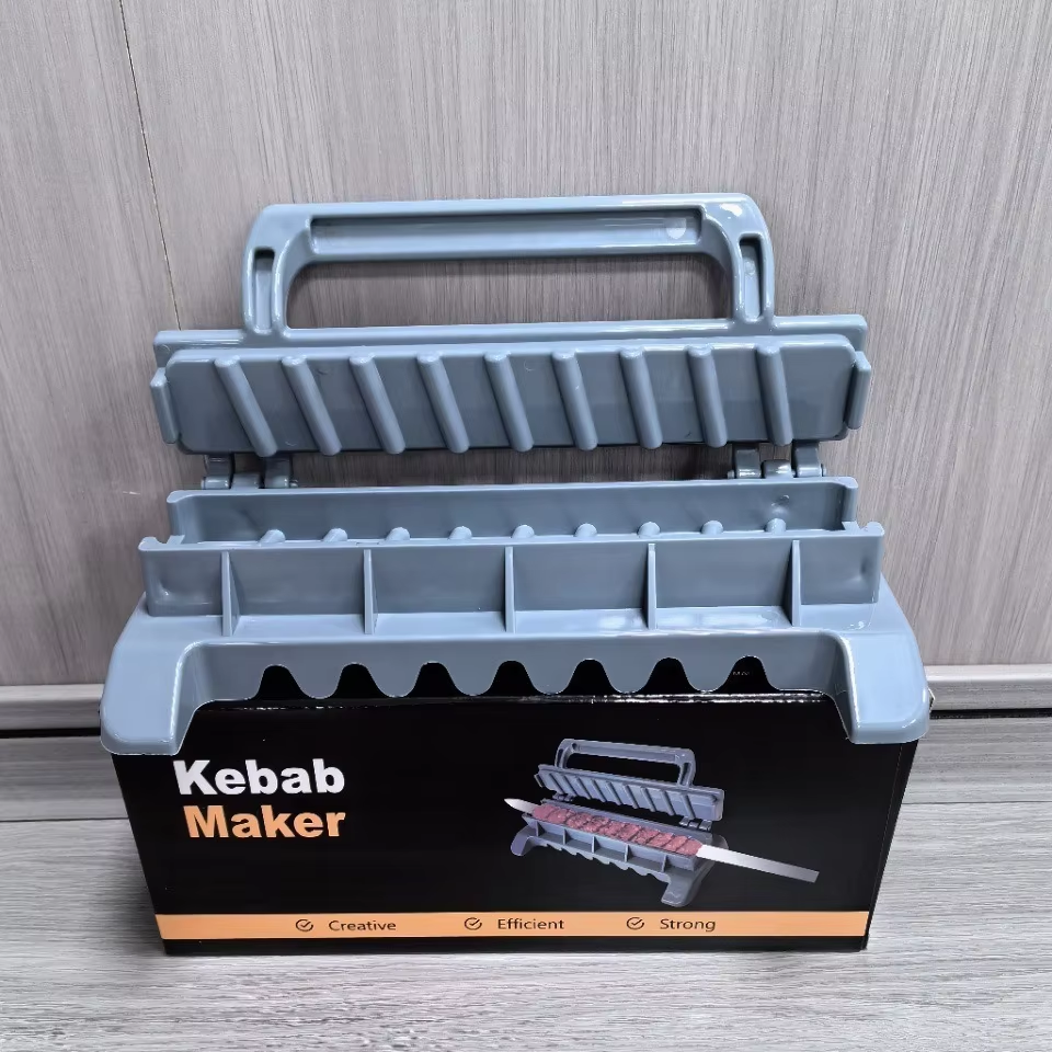 Rij Kebab Maker Bbq Vlees Spies Machine Kebab Pers Maker Herbruikbare Plastic Bbq Spies Maker Kebab Voorbereiding BBQ Tool: Blauw