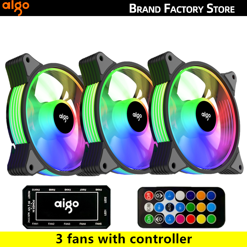 Aigo AR12 120mm PC Gamer Computer Case Fan RGB 12v Heatsink Aura Sync Cooler Argb Stille Controller Kit Fan Cooling Ventilador: GOLD