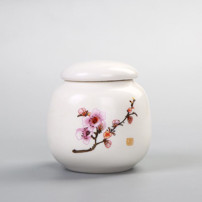 Porcelain Tea Storage Container Dried Fruit Storage Tank Chinese Ceramic Tea Box Lid Kitchen Teaware Mini Printed Food Container: L