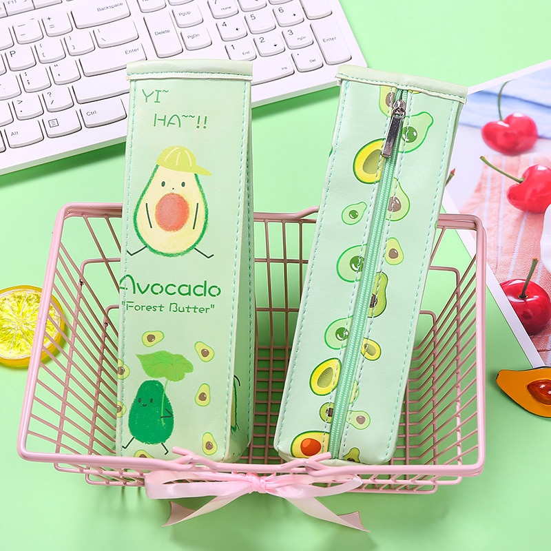 Preciosa caja de leche de vaca forma monedero pequeño bolso de dibujos animados estudiantes papelería almacenamiento caso aguacate organizador bolsa con cremallera para niños