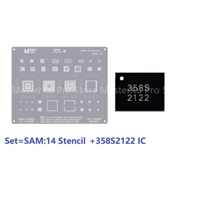 Plantilla Maant para teléfonos móviles Samsung, A10, A70, A51, Note10, S10, S9, Exynos7870, 7904, 9610, CPU Reballing, SM5713, S2MU005X03