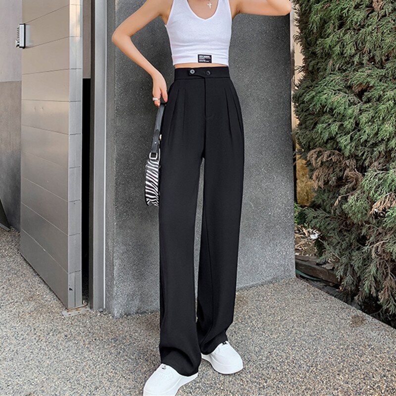 Pantalon De Survêtement Femme Vintage Harajuku – Jambes Larges, Streetwear | Tissu Polyester, Couleurs Variées (M Noir)