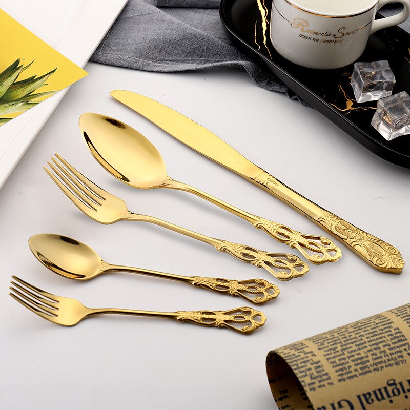 304 Roestvrij Staal Bestek Set Zwart Servies Set Bestek Set Servies Zilverwerk Set Westerse Voedsel Vork Mes: Golden