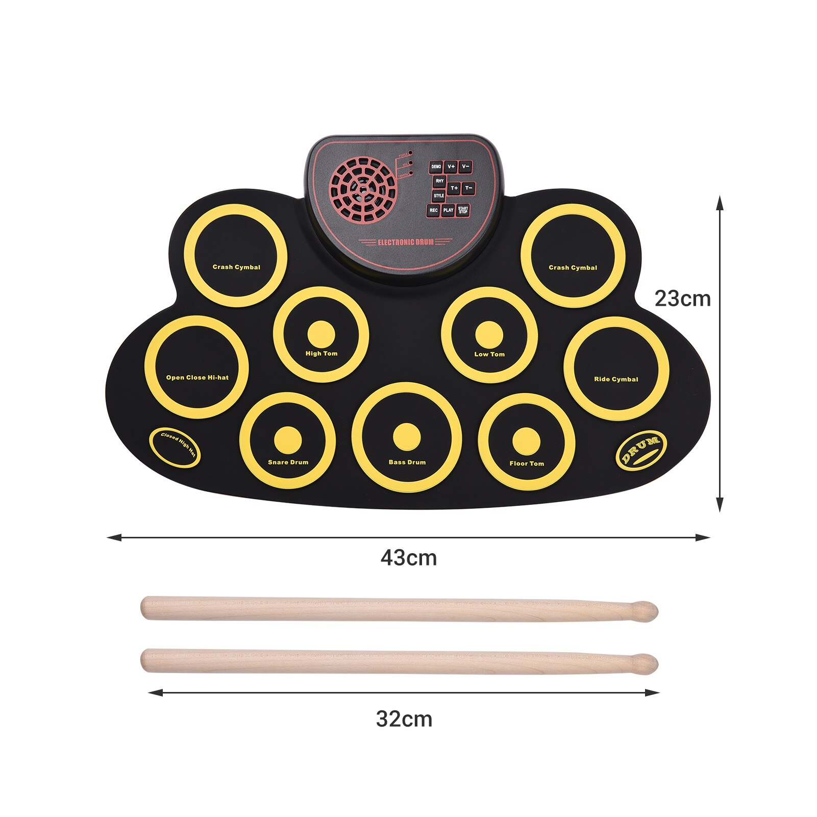 Portable Roll-up Electronic Drum Pad 3.5mm Microphone Input Headphone External Speaker Output with Foot Pedals Drum Sticks