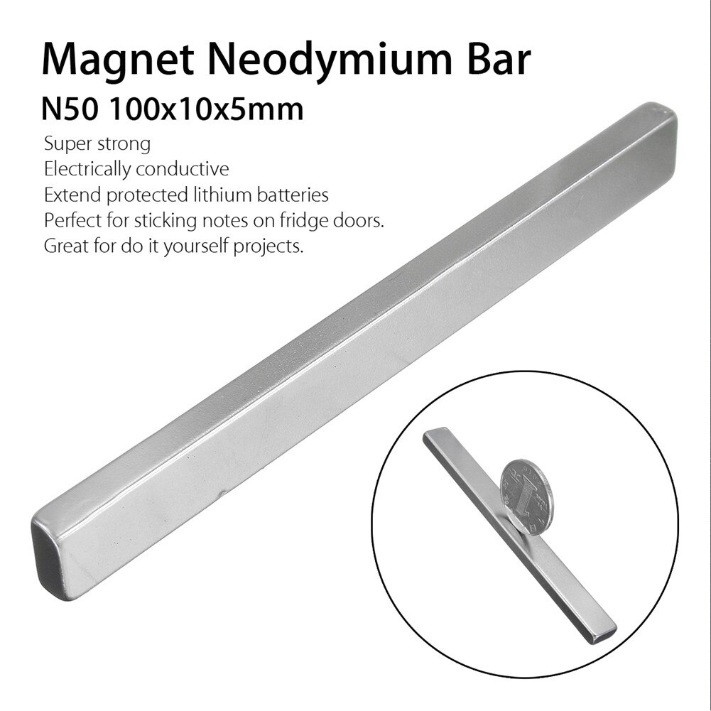 1 Pcs N50 Rectangular Magnet Bar Neodymium Long Magnet Strip Home DIY Tool Magnetic Material Home Improvement 100x10x5MM