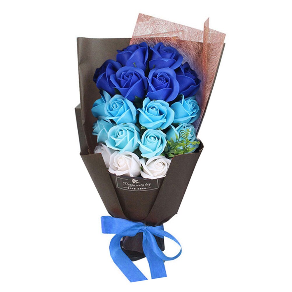 18Pcs Zeep Rose Bundel Boeket Festival Doos Zeep Kunstmatige Bloem Boeket Rose Bad Bloemblaadje Doos Valentijnsdag: Blue