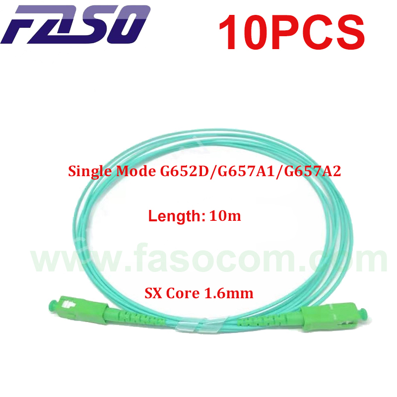 10 teile , 10m sc/apc sx-kern-monomode, 1.6mm verbindungskabel mit optischen fasern,  g652d/g657 a 1/g657 a 2 aqua lszh weste