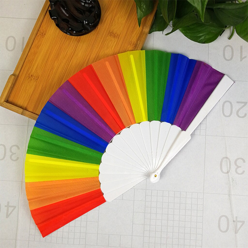 Rainbow Hand Held Folding Fan Dance Fan Chinese Style Fan Wedding Themed Parties Decoration Birthday wachlarz drewniany: Multicolor C