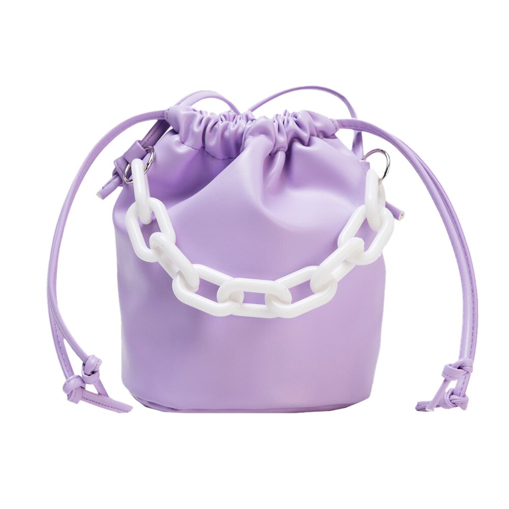 Bolso de hombro tipo cubo de PU para mujer, bolso de mensajero con cordón, bolso de viaje, bolso de Diario Femenino Simple Popular: Púrpura