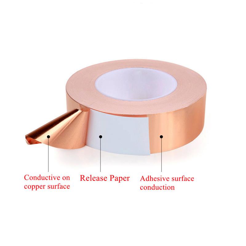 10M/20M einseitiges leitfähiges Kupferfolienband, selbstklebendes EMI-Abschirmungsband, hitzebeständig, 3 mm, 6 mm, 8 mm, 10 mm, 25 mm, 30 mm, 40 mm