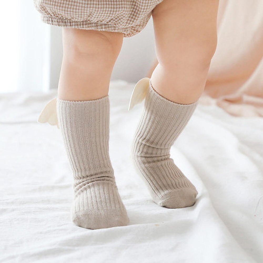 0-3Y Katoen Baby Baby Leuke Knie Hoge Sokken Angel Wings Kids Peuter Candy Kleur Zachte Sok Kinderen Beenwarmers Meisje