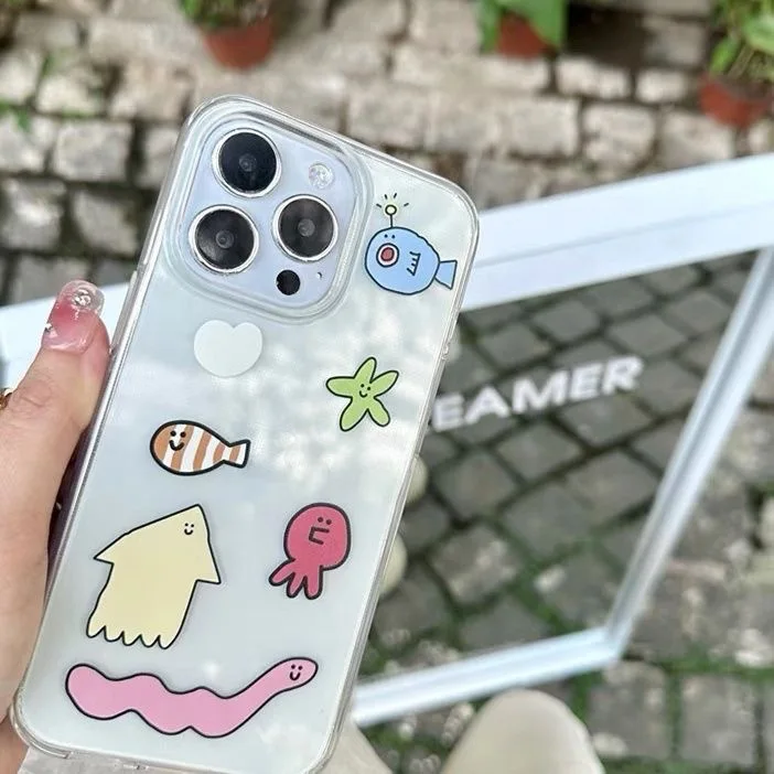 Selbstgemachte koreanische eins Spaß Nische Meer Unterseite Welt für iPhone 15 Profi Handyhülle 14/13 transparente weiche Handyhüllen Hüllen