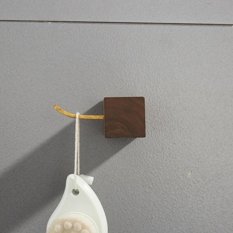 Perchero de madera maciza para ropa, estante de almacenamiento, colgador de pared, soporte de papel toalla negra de nogal, estante esquinero, accesorios de baño: hook