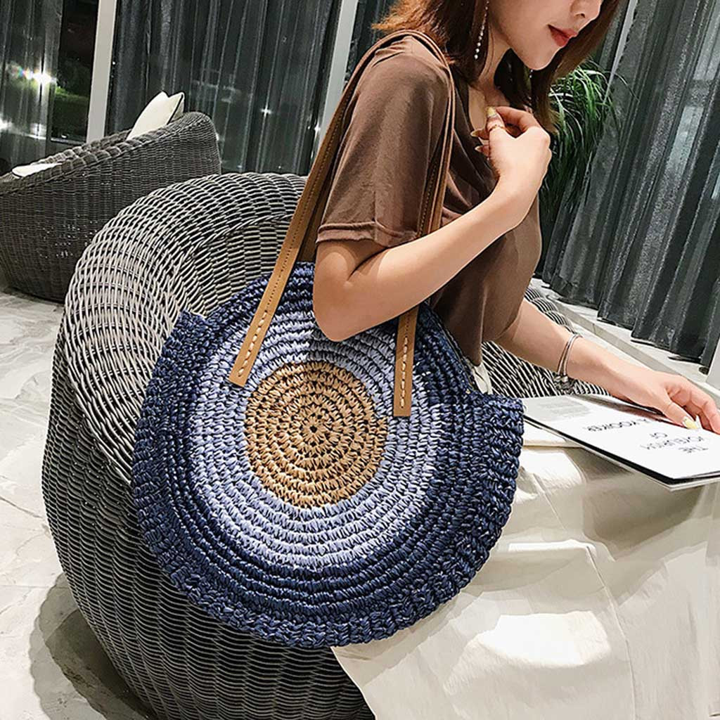 Round Straw Bags Women Summer Rattan Bag Handmade Woven Beach Bag Circle Bohemia Handbag Bali bolso paja#30