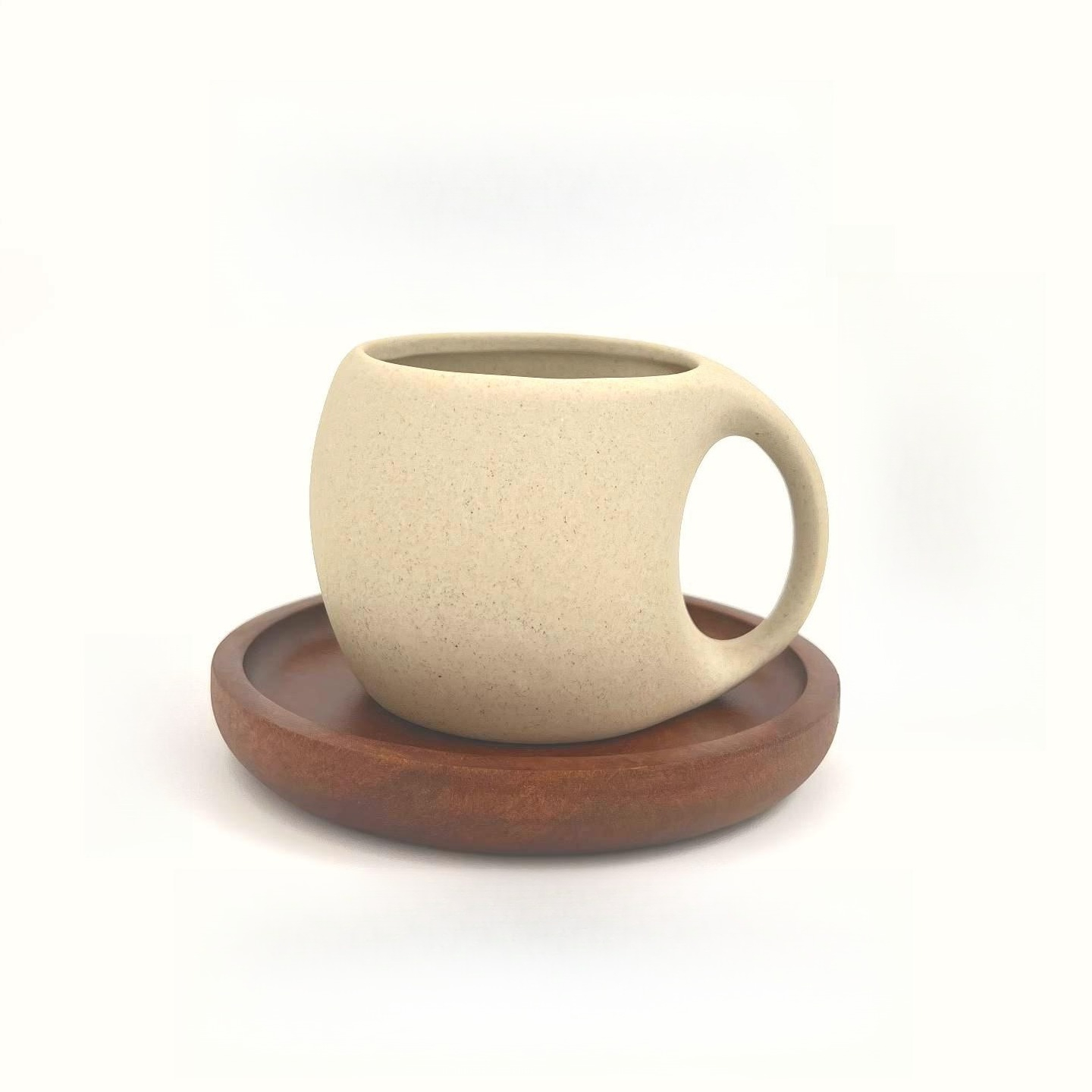 Retro kaffekop og tallerkensæt, høj lille lattekop til hjemmebrug med groft porcelæn og udsøgt: Brun