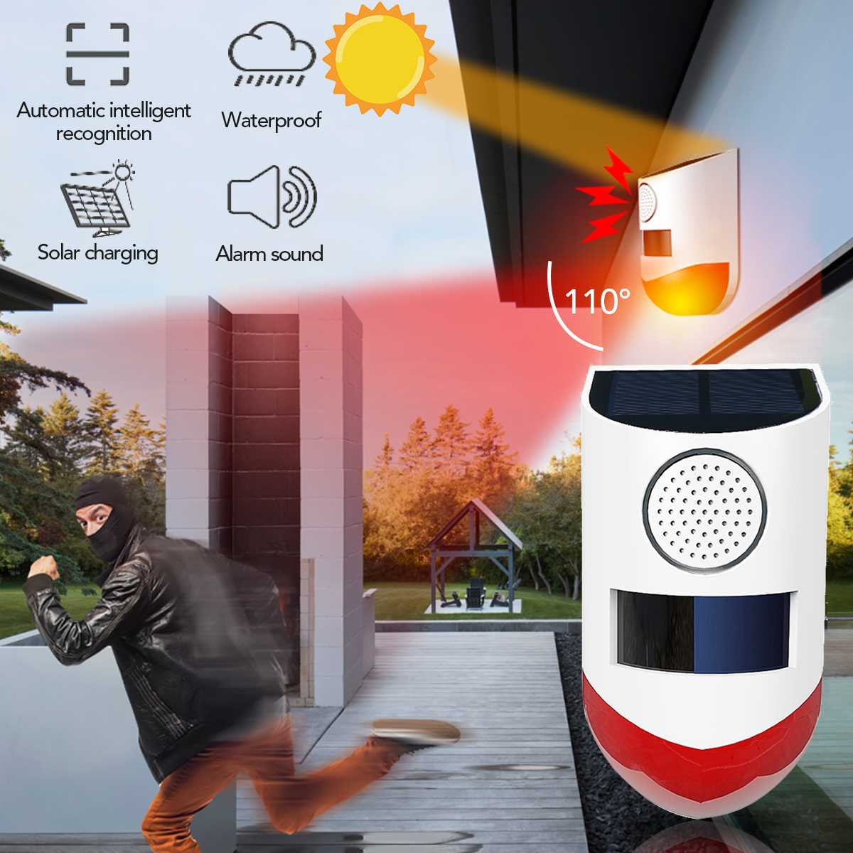 Wireless Solar Alarm Lamp Motion Sensor Security Alarm Motion Sensor Detector For Home Yard Outdoor Security Alarm Siren System