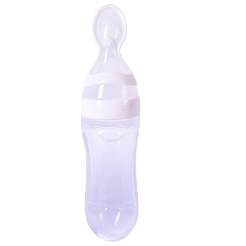 Spædbørns silikagelfoderflaske med ske kosttilskud ris kornflaske  s01: Hvid