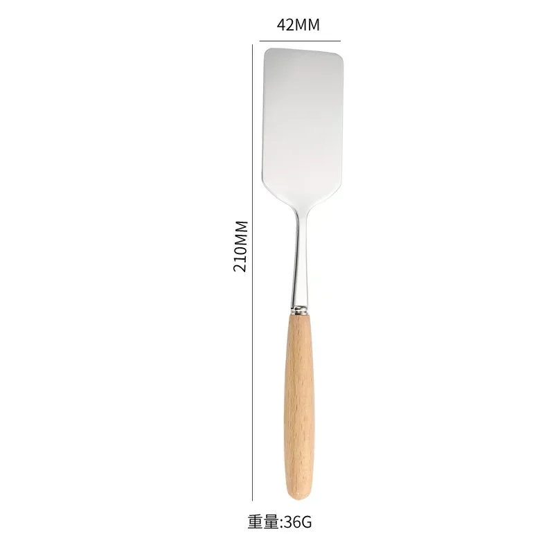 Espátula para cocinar carne con cabeza cuadrada de acero inoxidable, mango de madera, pala para Pizza, rascador de carne y panqueques, utensilios para barbacoa para Cocina: Default Title