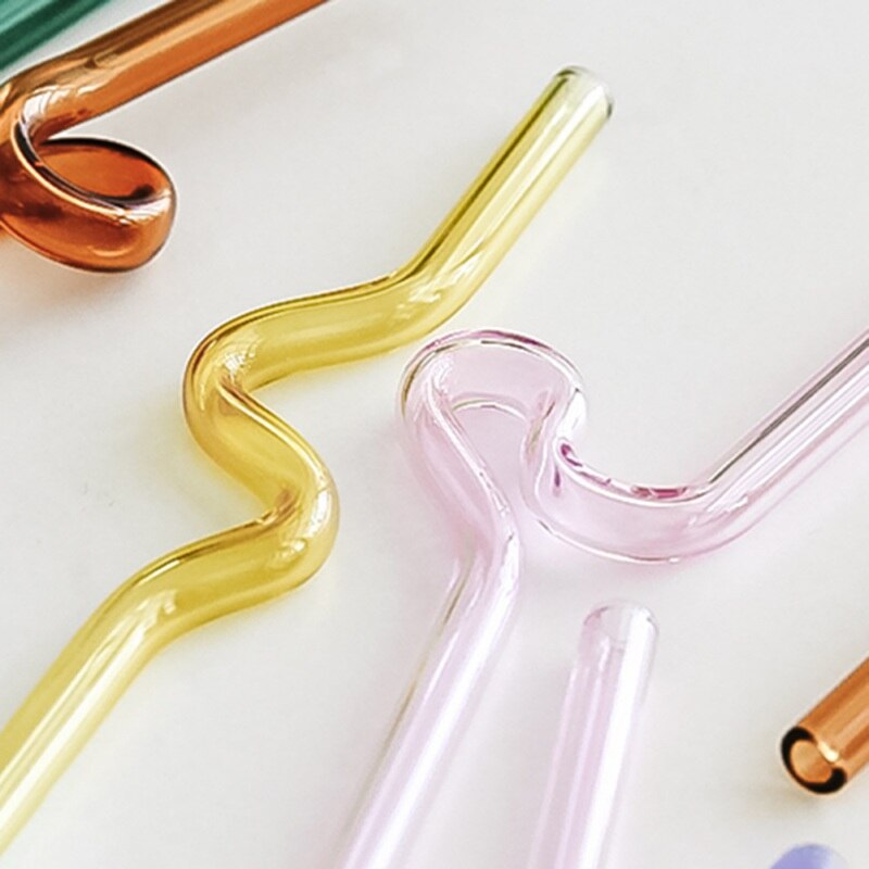 Glass Straws Long Rainbow Colored Curved Reusable Replacement Straws for Smoothie Milkshakes Tea Juice Cocktail Drinkis