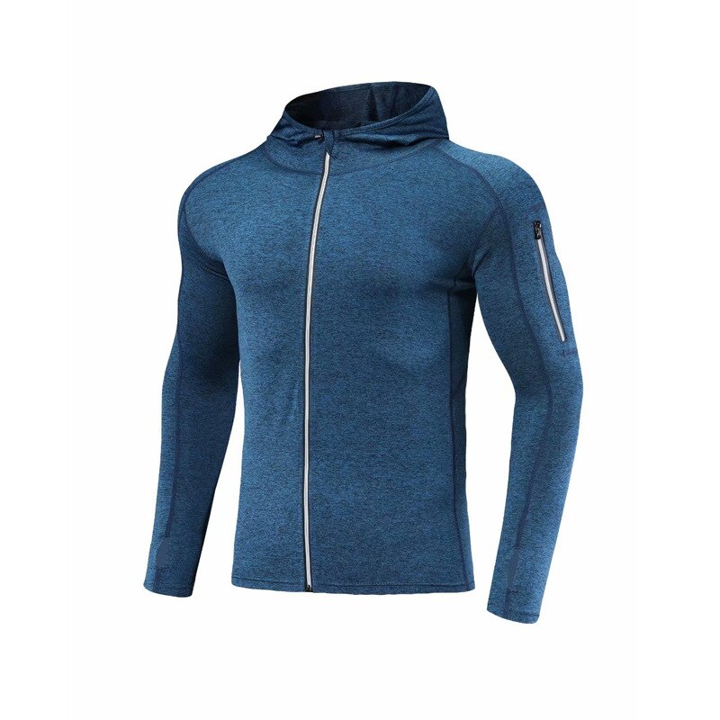 Spalla sinistra tasca Calzamaglia da corsa degli uomini jacket quick-dry abbigliamento a maniche lunghe attrezzature camicia di sport di formazione di basket cappotto: L / Blu