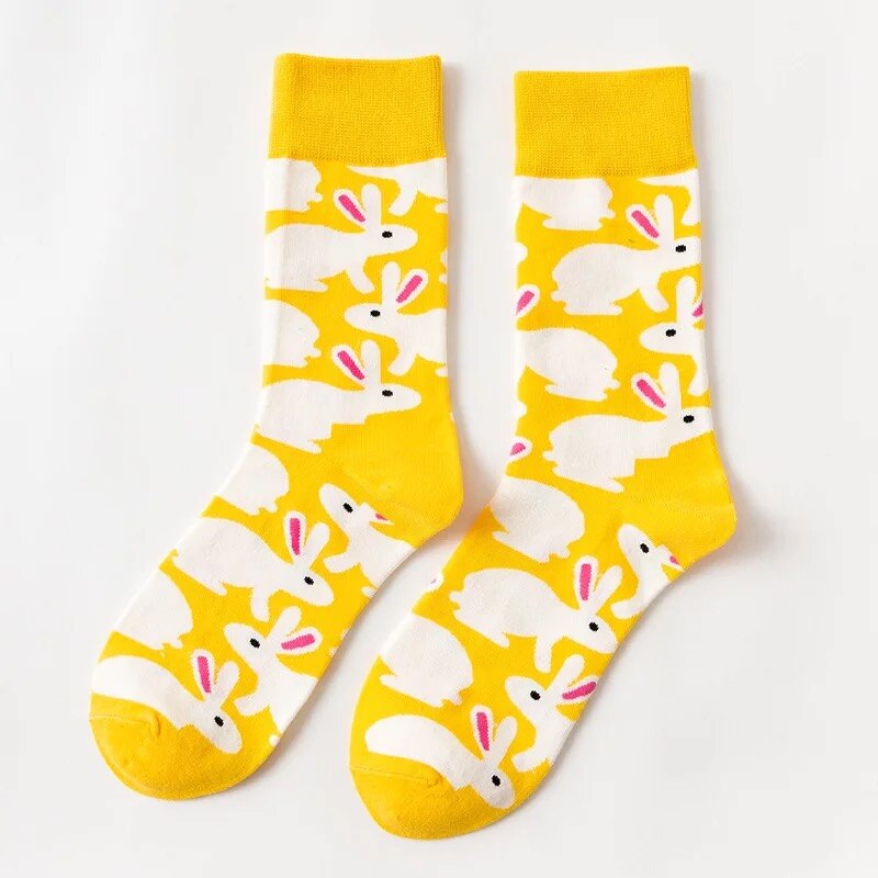 Women Personality Couples Funny Happy Socks Cotton Men Socks Woman Soks Egg Rabbit Feather Sheep Socks Leaves: 2