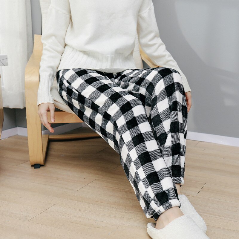 Qinju damskie spodnie robić spania ciepłe flanelowe polarowe piżamy Salonik spodnie z kieszeniami pled luźna bielizna nocna Loungewear bielizna nocna