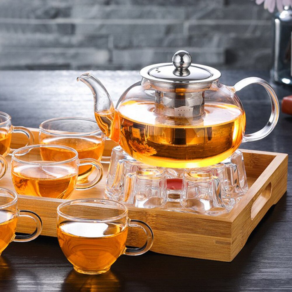 600ml Glass Teapot Heat-resistant Stainless Steel Clear Glass Tea Pot Leaf Filter Tea Pot Coffee Drink Home Office Teaware Set