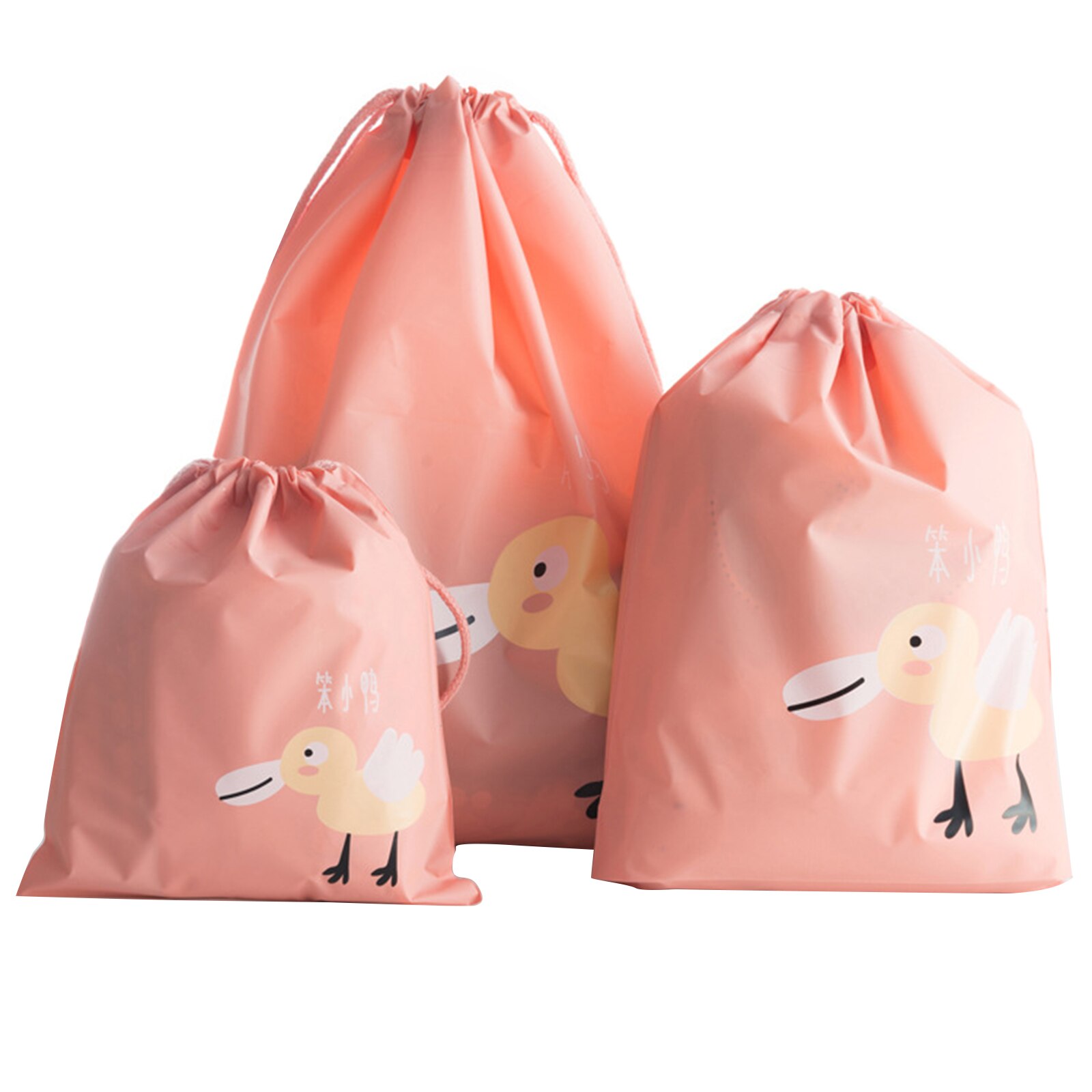 Bolsas de almacenamiento con cordón ajustable, soporte a prueba de agua, con estampado de dibujos animados de animales, embalaje móvil, organizador decorativo para el hogar con cordones, 3 uds.: Rosa