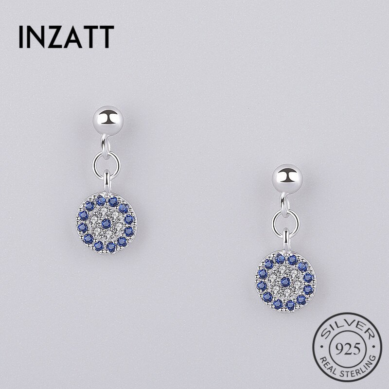 INZATT Real 925 Sterling Zilver Trendy Blauwe Ogen Zircon Blue Crystal Ronde Dangle Oorbellen voor Vrouwen Partij Fine Jewelry
