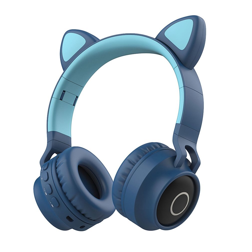 Casque d'oreille de chat mignon casque sans fil casque 5.0 basse pliable stéréo casque de jeu pour téléphone portable: blue