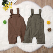 0-18M Newborn Infant Baby Girl Boy Solid Bib Pants Overalls Romper Outfits Clothes