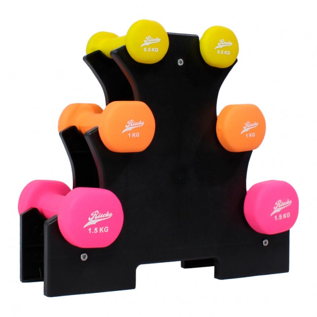 Pack soporte y mancuernas de vinilo de Riscko: Verde militar