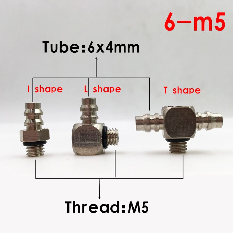 Mini Pneumatic fitting Male Thread M3 M5 M6 - Air Tube 3mm 4mm 6mm Straight Pneumatic Pipe Elbow mini Barb Connector T shape: 6-m5 / T shape (2pcs)