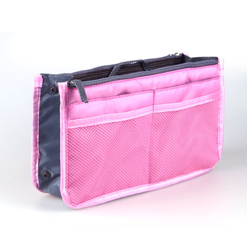 Organizer Insert Bag Women Nylon Travel Insert Organizer Handbag Purse Large liner Lady Makeup Cosmetic Bag Female Tote: Pink