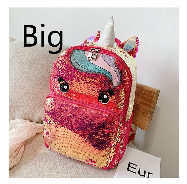 Girls Sequins Unicorn Backpack Women Large Capacity Bag Girl Book Bag Satchel School Bag for Teenager Student All-Match: D