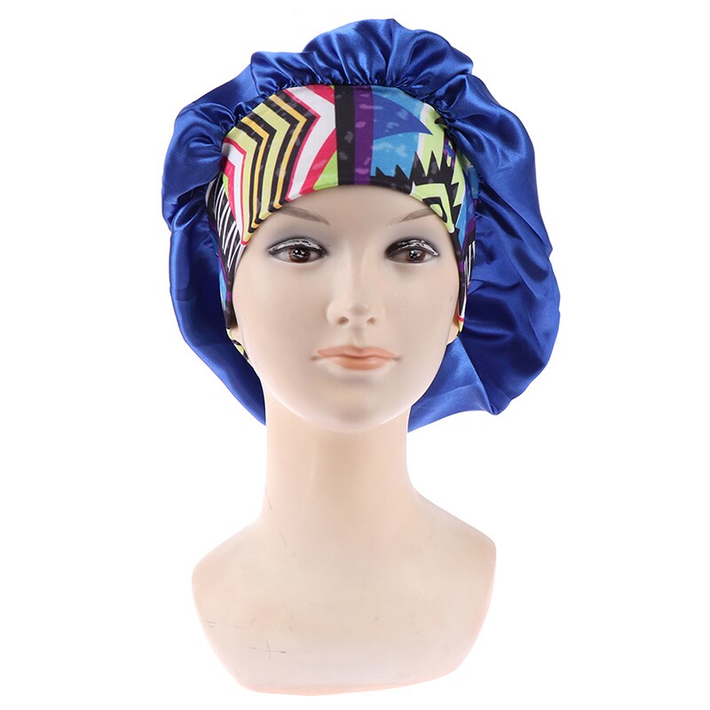 Slaapmuts voor dames met afrikaans patroon en ankaraprint, satijnen voering, zacht, extra groot hoofddeksel, hoofddoek voor dames, haarverzorgingshoed: Blauw