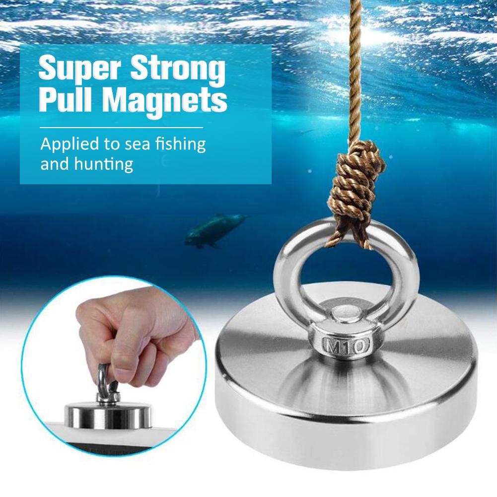 520Kg Sterke Krachtige Neodymium Magneet Haak Salvage Magneet Rivier Vissen Apparatuur Houder Trekken Montage Pot Met Ring