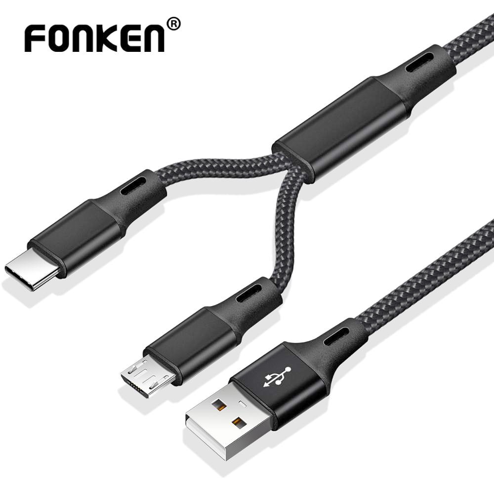 FONKEN 2 で 1 USB ケーブルタイプ C マイクロ USB 高速充電ワイヤ 1 メートル個別 USB C ナイロン編組 android の携帯電話ケーブル