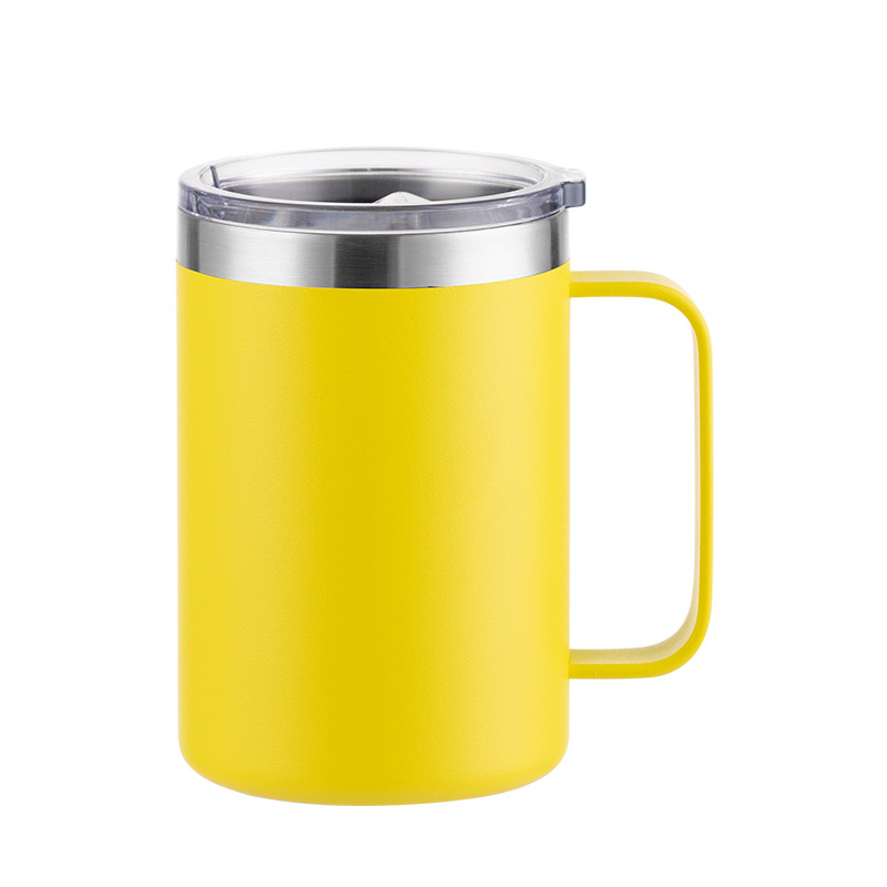 Nueva taza de café de acero inoxidable de doble pared, taza de té de 12oz y 16oz, 350ml, 450ml, termo aislado, tazas al vacío con mango: BLANCO / 301-400 ml