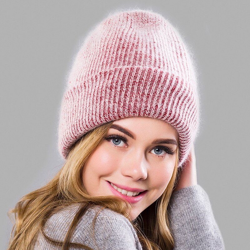 Mode Winter Vrouwen Angola Wollen Gebreide Muts Warme Wol Beanie Outdoor Sport Pet Wollen Cap: Wine Red