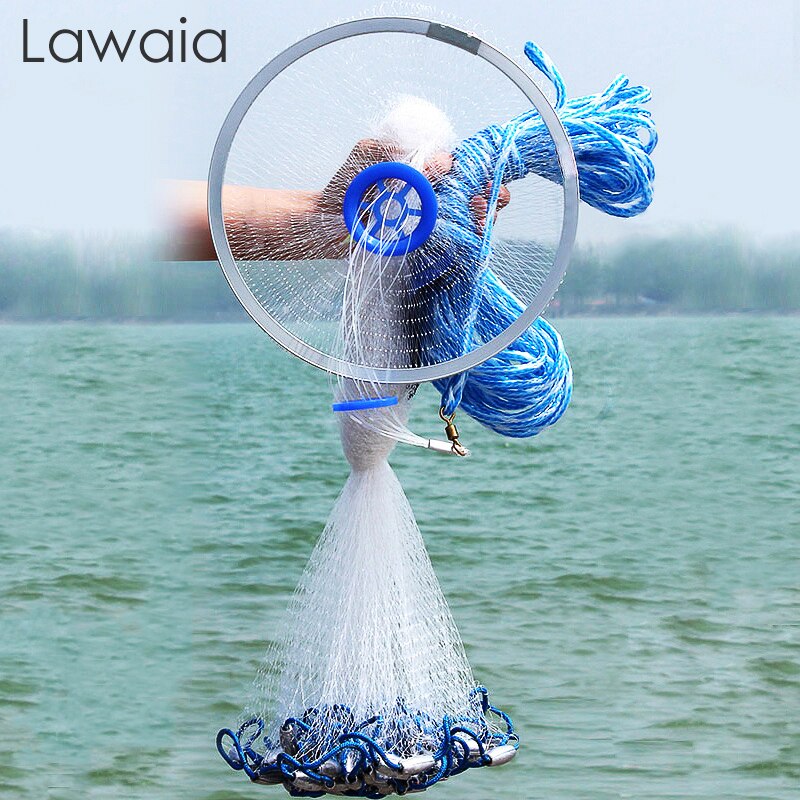 Lawaia Monofilament Nylon Fishing Net Aluminum Ring Style Hand Throw Landing Network with Steel Pendant