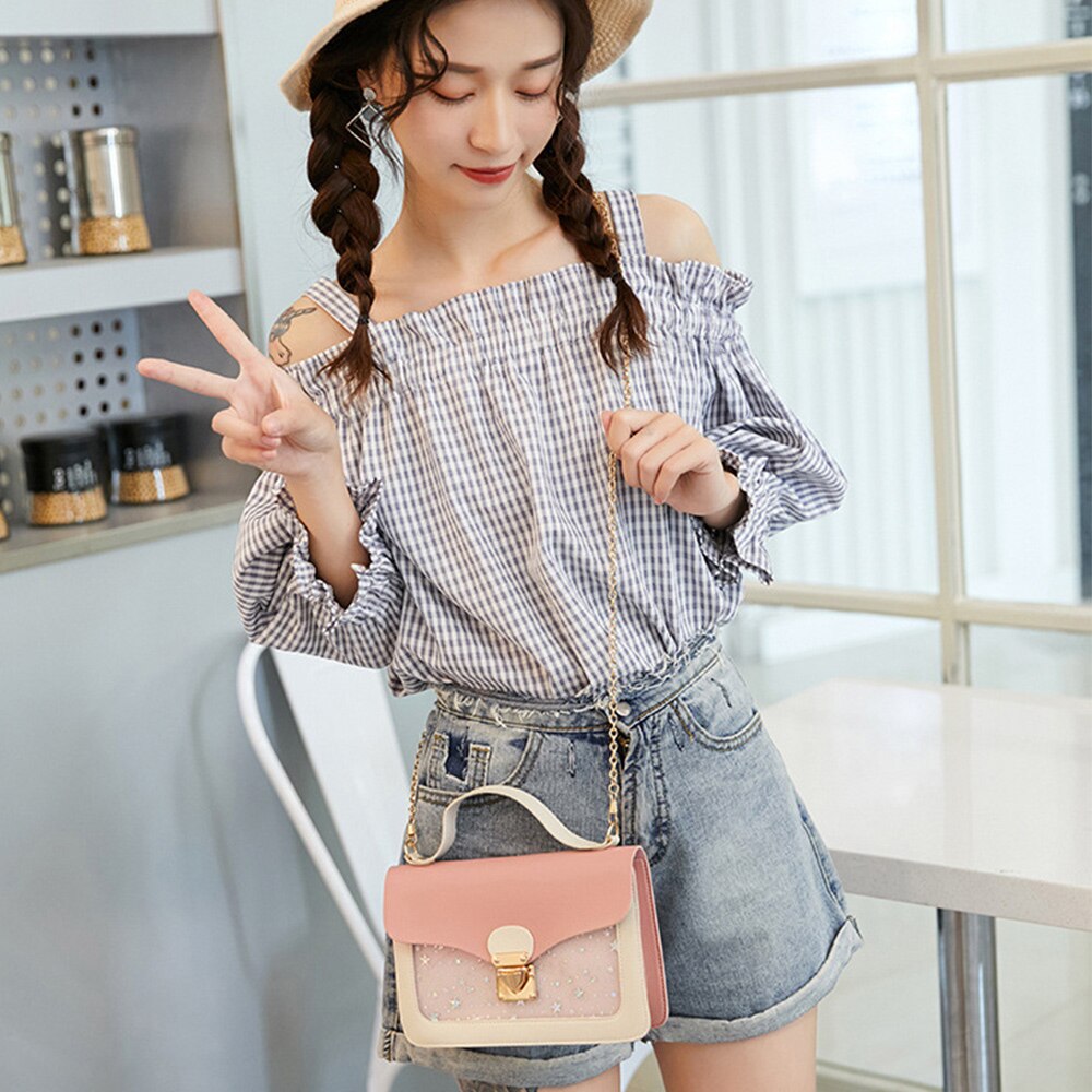 Women Mini Small Square Pack Shoulder Bag Sequin Messenger Crossbody Bag Clutch Wallet Handbags for Girls