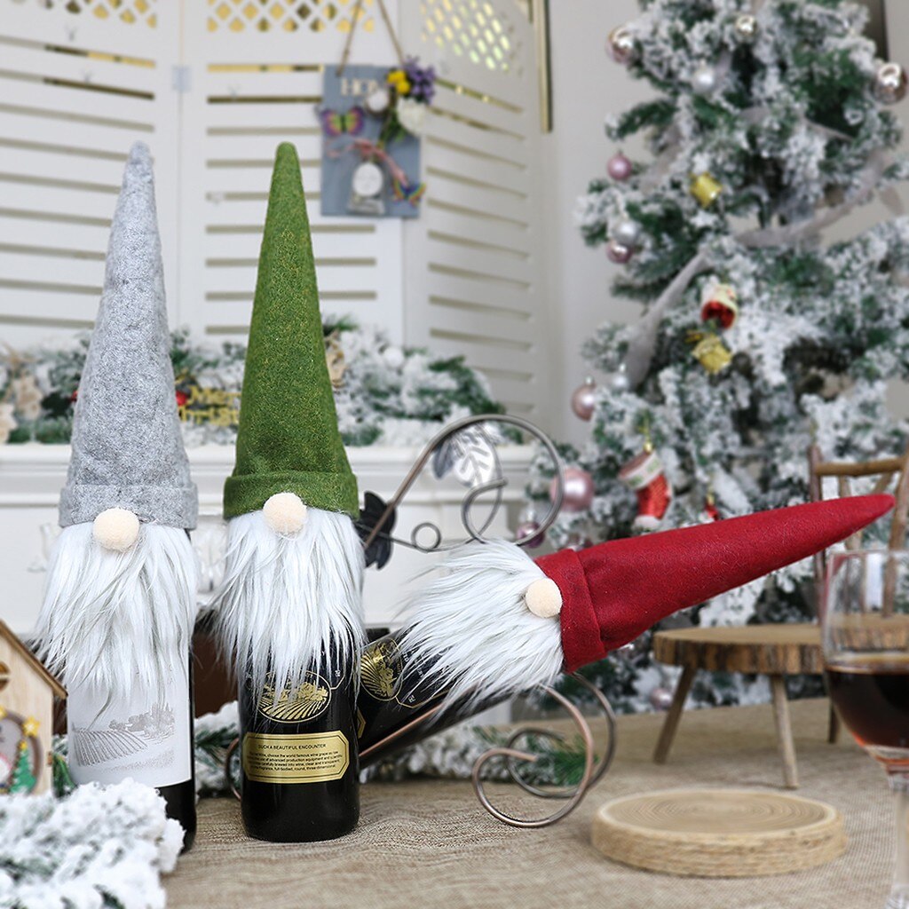 Kerst Wijn Zak Kerst Wijnfles Covers Kerstmis Champagne Fles Cover Jurk Up Decoratie Kerst Faceless Pop