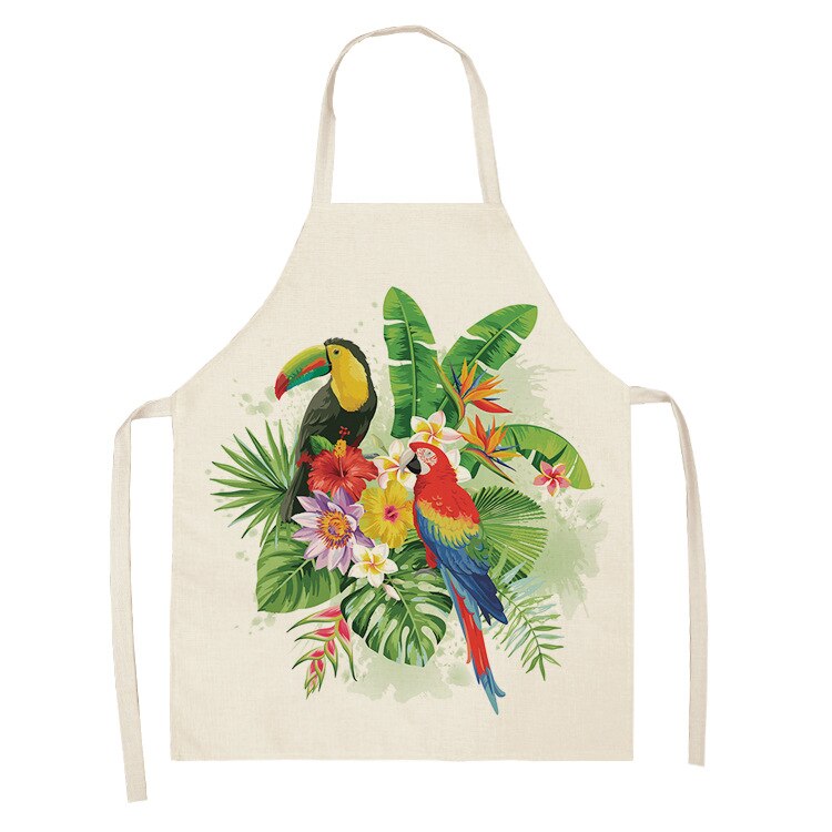 1Pcs Farbe Vogel Muster Reinigung Kunst Grün Schürzen Hause Kochen Küche Schürze Kochen Tragen Baumwolle Bettwäsche Erwachsene Lätzchen 53*65cm WQ0170