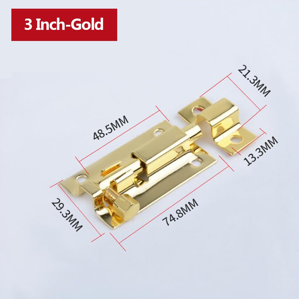 Verrou de porte en acier inoxydable de 1.5/2/3/4 pouces, solide, coulissant, loquet à loquet, agrafes, quincaillerie de porte de sécurité: Golden-3 inch